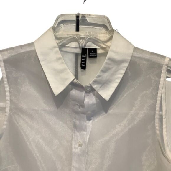 ‎ELLE SHEER SLEEVELESS BUTTON UP TOP SIZE 6 - Picture 2 of 6